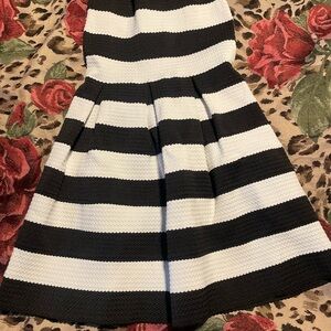 Black and White Pleated Fit and Flare Strapless Cocktail Dress
